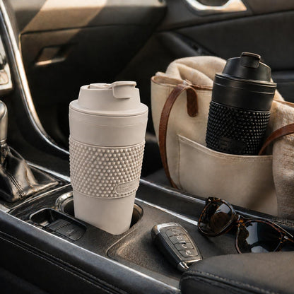 16 oz Coffee Tumbler Set (2 Pack) – Insulated Double Wall Travel Mug with Leak Proof Lid, Cup Holder Friendly, BPA Free Reusable Coffee Cup, Dishwasher & Microwave Safe, Brown