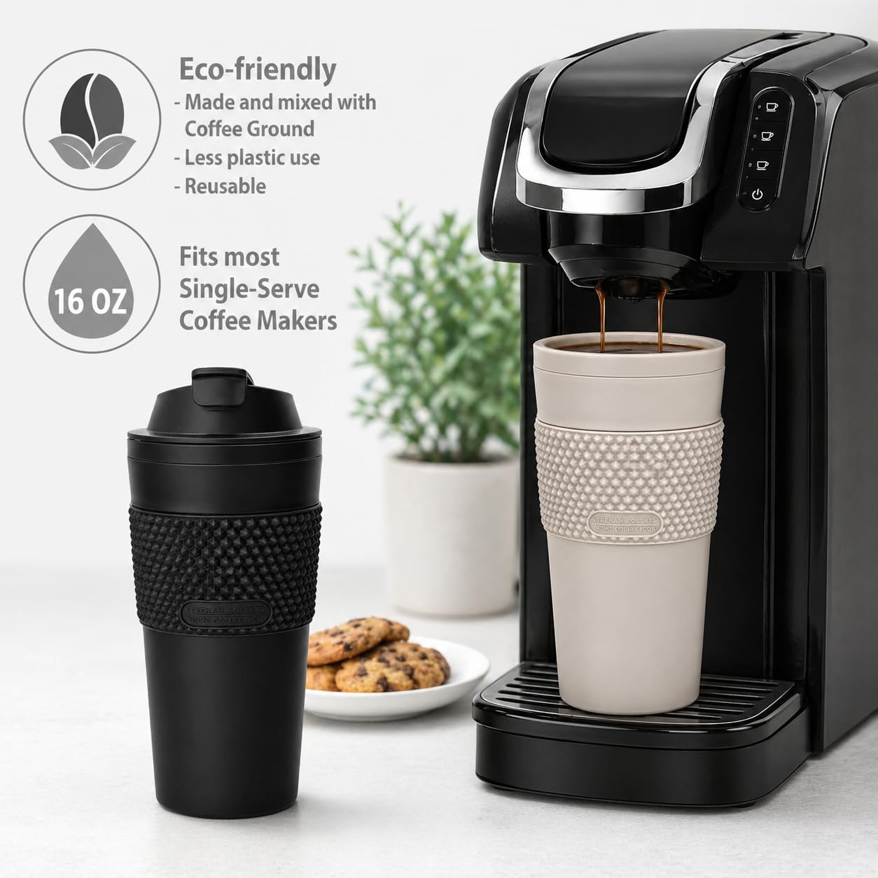 16 oz Coffee Tumbler Set (2 Pack) – Insulated Double Wall Travel Mug with Leak Proof Lid, Cup Holder Friendly, BPA Free Reusable Coffee Cup, Dishwasher & Microwave Safe, Brown