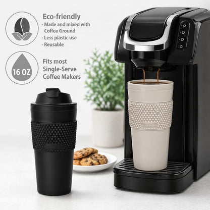 16 oz Coffee Tumbler Set (2 Pack) – Insulated Double Wall Travel Mug with Leak Proof Lid, Cup Holder Friendly, BPA Free Reusable Coffee Cup, Dishwasher & Microwave Safe, Brown
