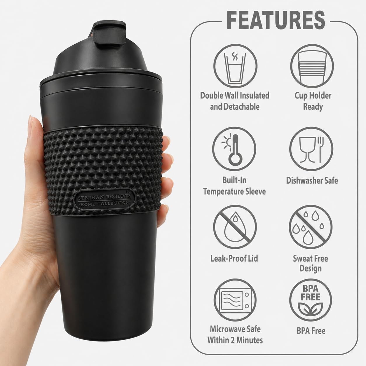 16 oz Coffee Tumbler Set (2 Pack) – Insulated Double Wall Travel Mug with Leak Proof Lid, Cup Holder Friendly, BPA Free Reusable Coffee Cup, Dishwasher & Microwave Safe, Brown