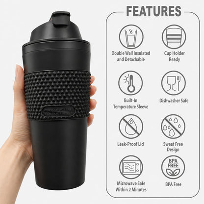16 oz Coffee Tumbler Set (2 Pack) – Insulated Double Wall Travel Mug with Leak Proof Lid, Cup Holder Friendly, BPA Free Reusable Coffee Cup, Dishwasher & Microwave Safe, Brown