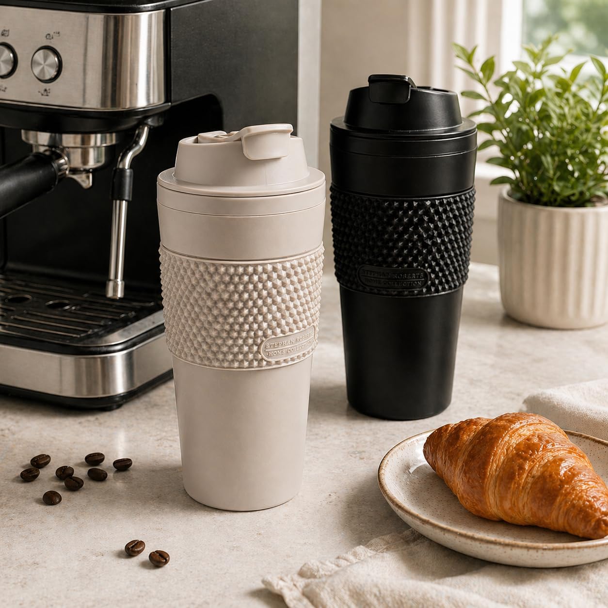 16 oz Coffee Tumbler Set (2 Pack) – Insulated Double Wall Travel Mug with Leak Proof Lid, Cup Holder Friendly, BPA Free Reusable Coffee Cup, Dishwasher & Microwave Safe, Brown