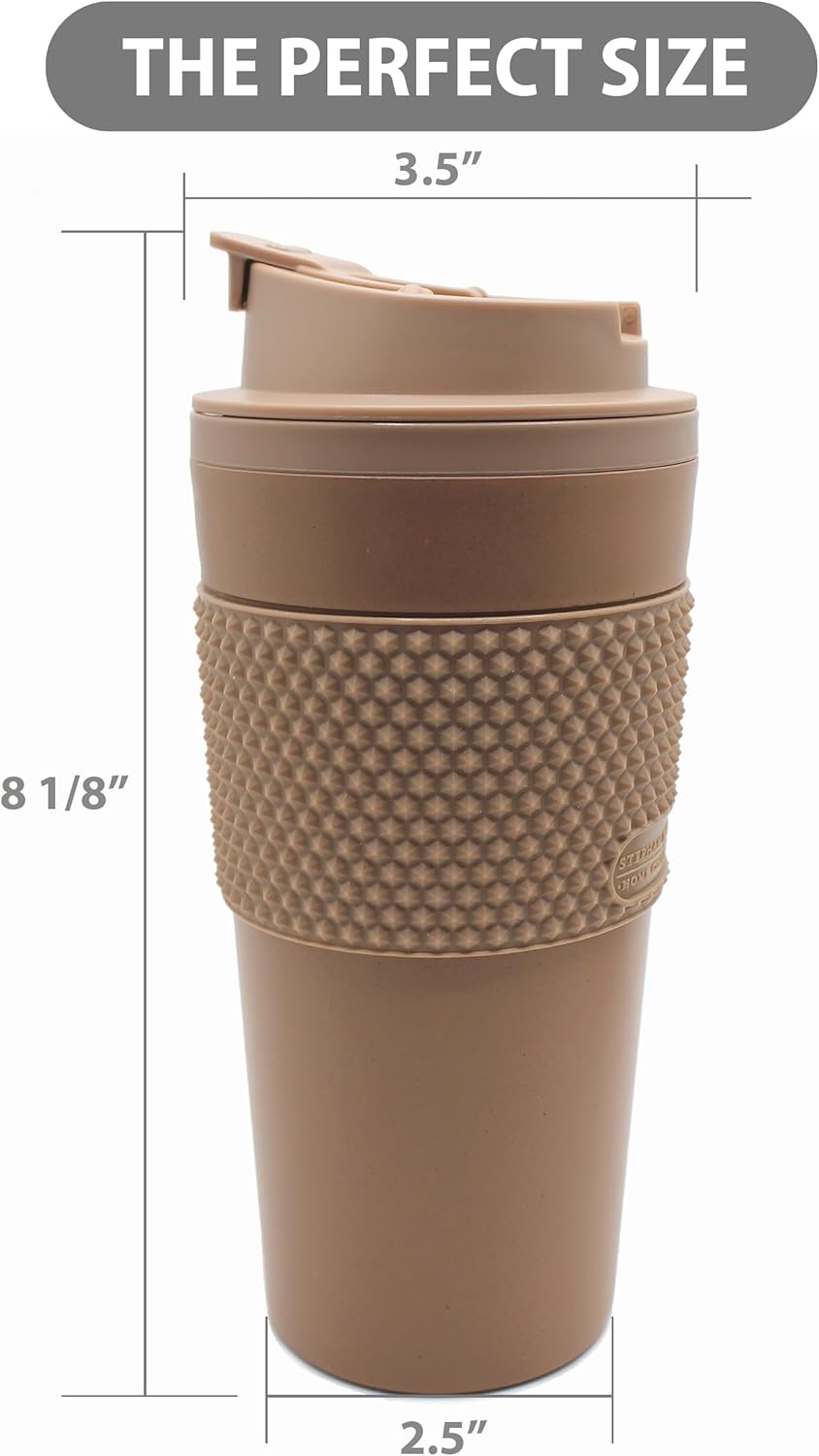 16 oz Coffee Tumbler Set (2 Pack) – Insulated Double Wall Travel Mug with Leak Proof Lid, Cup Holder Friendly, BPA Free Reusable Coffee Cup, Dishwasher & Microwave Safe, Brown