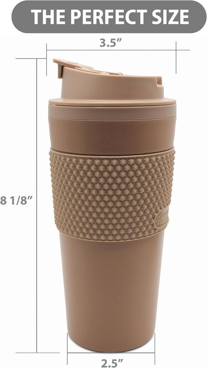 16 oz Coffee Tumbler Set (2 Pack) – Insulated Double Wall Travel Mug with Leak Proof Lid, Cup Holder Friendly, BPA Free Reusable Coffee Cup, Dishwasher & Microwave Safe, Brown