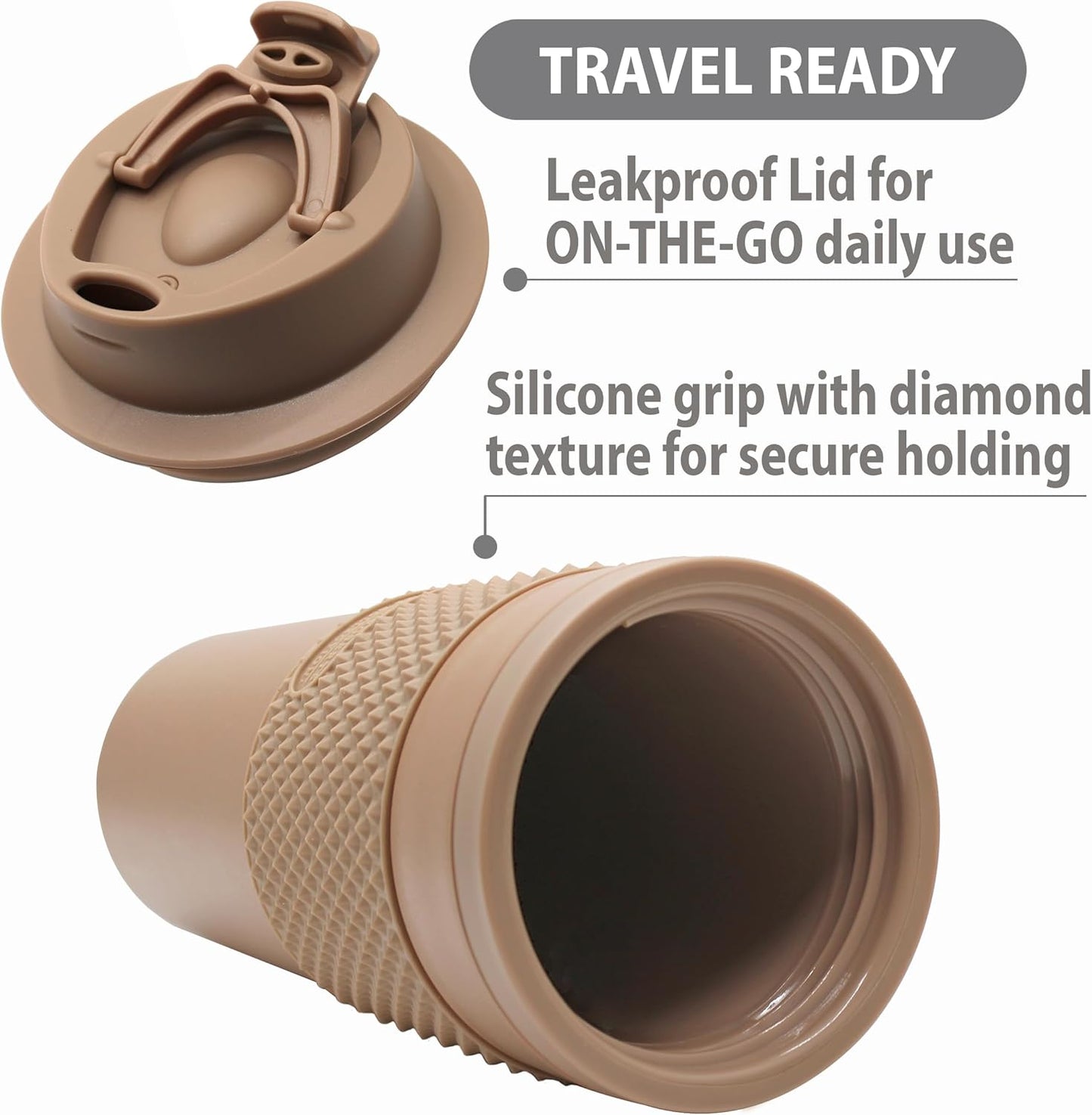 16 oz Coffee Tumbler Set (2 Pack) – Insulated Double Wall Travel Mug with Leak Proof Lid, Cup Holder Friendly, BPA Free Reusable Coffee Cup, Dishwasher & Microwave Safe, Brown