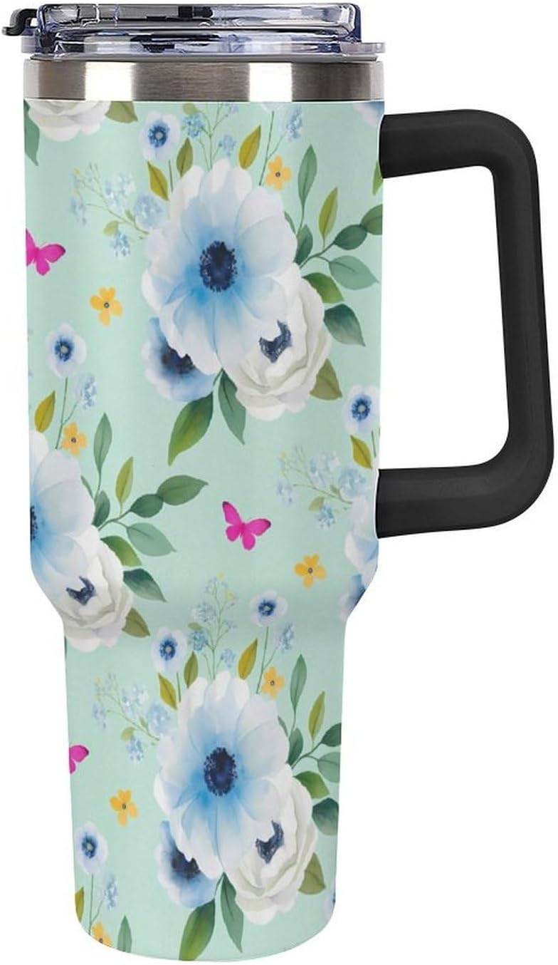 Leakproof Tumbler Vacuum Sealed Car Holder Friendly For Travel Teal And Peach Tropical Palm Leaf Pattern Water Tumbler white-style-23 - Colors D