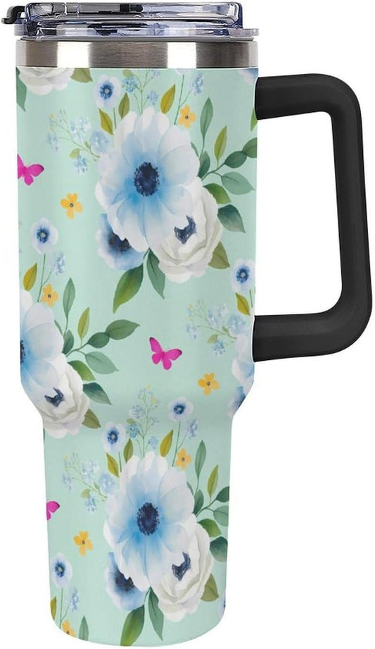 Leakproof Tumbler Vacuum Sealed Car Holder Friendly For Travel Teal And Peach Tropical Palm Leaf Pattern Water Tumbler white-style-23 - Colors D