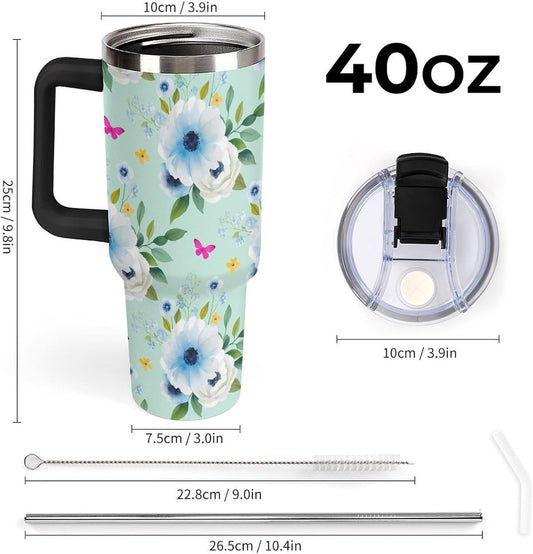 Leakproof Tumbler Vacuum Sealed Car Holder Friendly For Travel Teal And Peach Tropical Palm Leaf Pattern Water Tumbler white-style-23 - Colors D