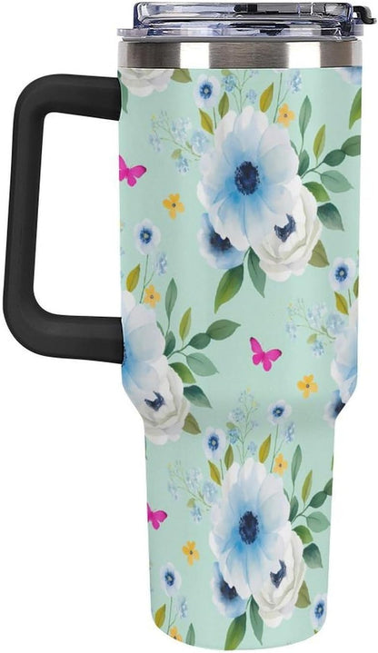 Leakproof Tumbler Vacuum Sealed Car Holder Friendly For Travel Teal And Peach Tropical Palm Leaf Pattern Water Tumbler white-style-23 - Colors D