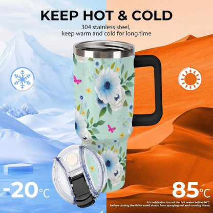 Leakproof Tumbler Vacuum Sealed Car Holder Friendly For Travel Teal And Peach Tropical Palm Leaf Pattern Water Tumbler white-style-23 - Colors D