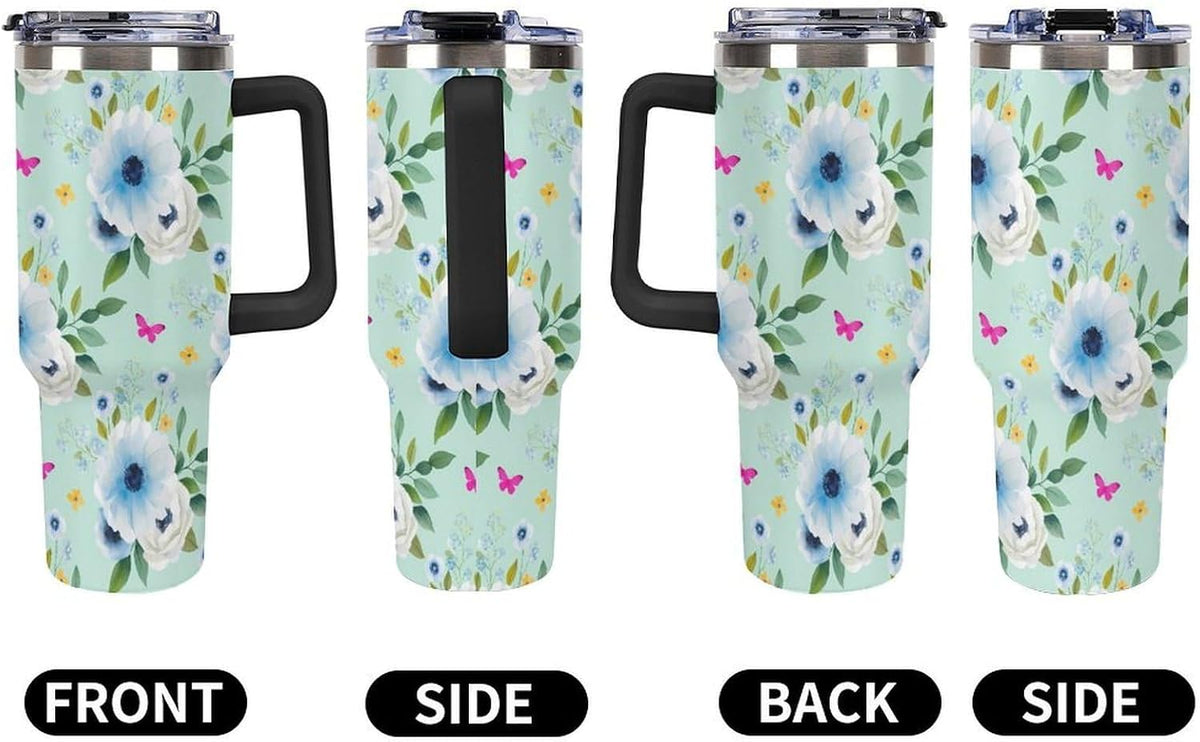 Leakproof Tumbler Vacuum Sealed Car Holder Friendly For Travel Teal And Peach Tropical Palm Leaf Pattern Water Tumbler white-style-23 - Colors D
