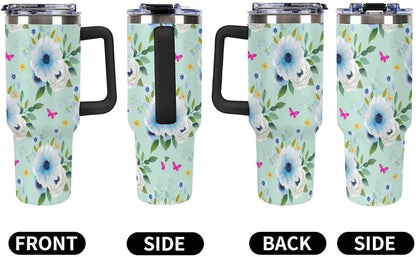 Leakproof Tumbler Vacuum Sealed Car Holder Friendly For Travel Teal And Peach Tropical Palm Leaf Pattern Water Tumbler white-style-23 - Colors D