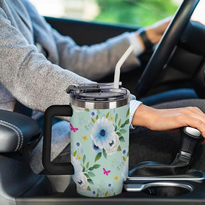 Leakproof Tumbler Vacuum Sealed Car Holder Friendly For Travel Teal And Peach Tropical Palm Leaf Pattern Water Tumbler white-style-23 - Colors D