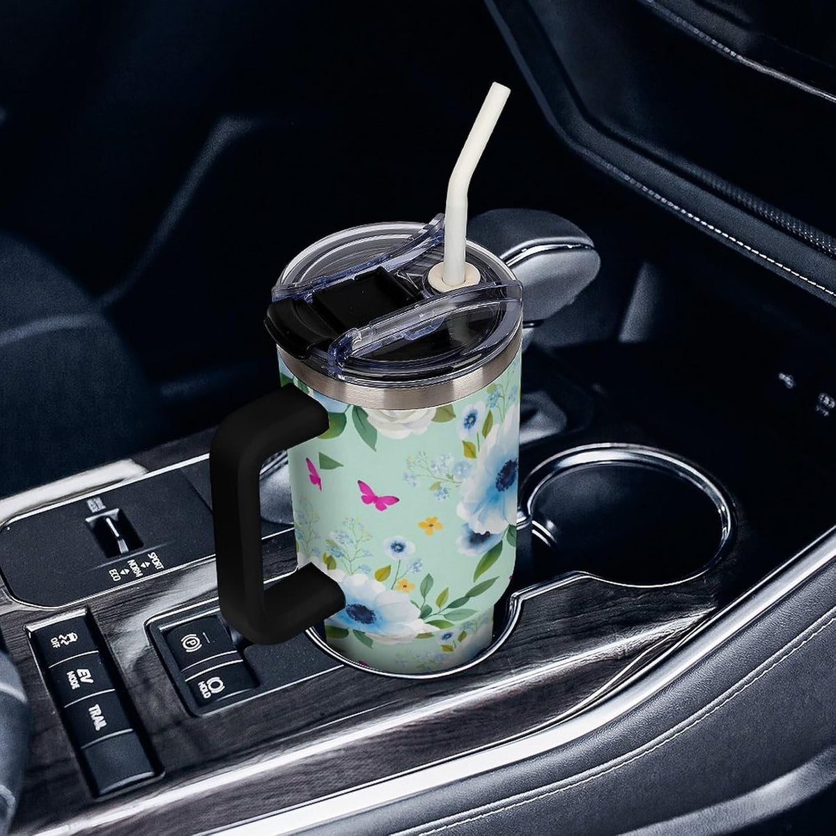 Leakproof Tumbler Vacuum Sealed Car Holder Friendly For Travel Teal And Peach Tropical Palm Leaf Pattern Water Tumbler white-style-23 - Colors D