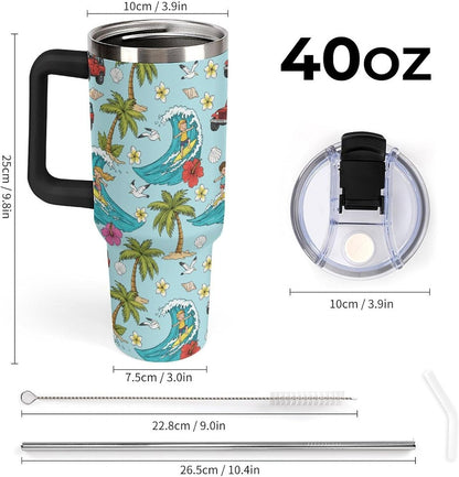 Leakproof Tumbler Vacuum Sealed Car Holder Friendly For Travel Teal And Peach Tropical Palm Leaf Pattern Water Tumbler white-style-23 - Colors D