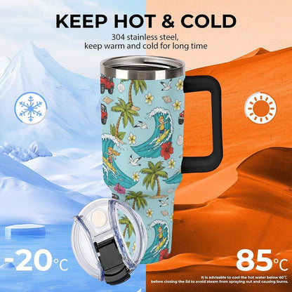 Leakproof Tumbler Vacuum Sealed Car Holder Friendly For Travel Teal And Peach Tropical Palm Leaf Pattern Water Tumbler white-style-23 - Colors D