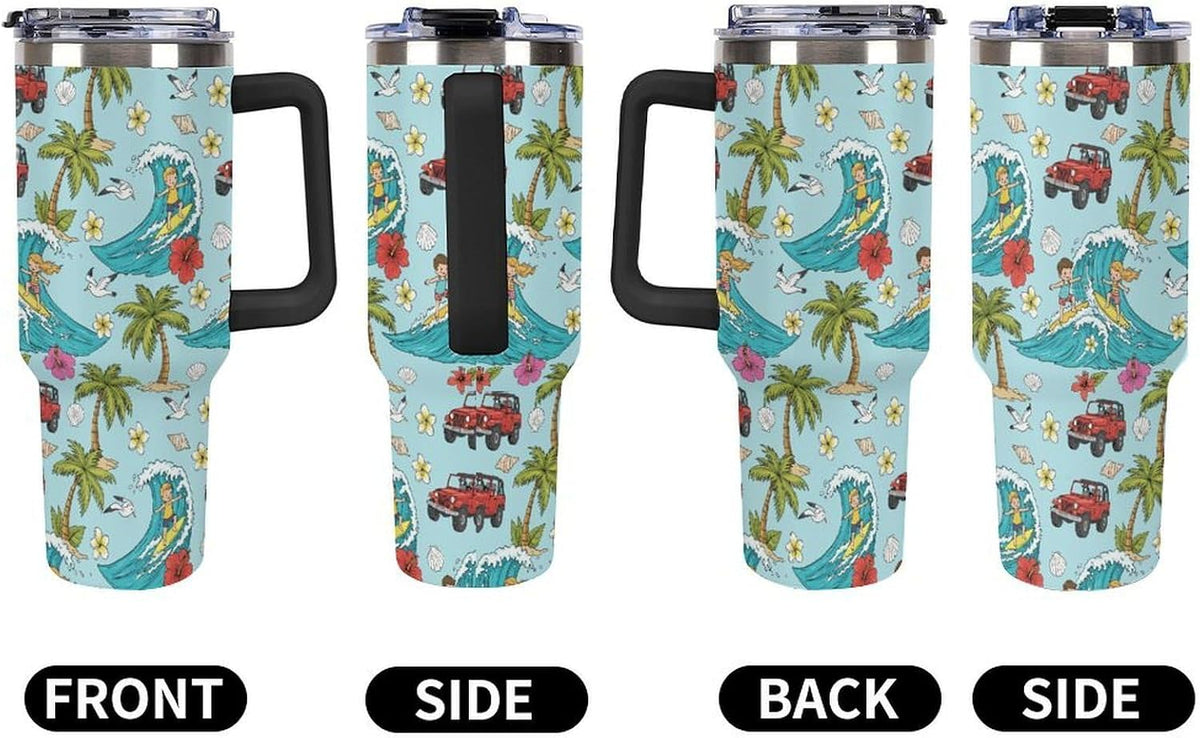 Leakproof Tumbler Vacuum Sealed Car Holder Friendly For Travel Teal And Peach Tropical Palm Leaf Pattern Water Tumbler white-style-23 - Colors D