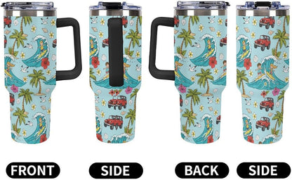 Leakproof Tumbler Vacuum Sealed Car Holder Friendly For Travel Teal And Peach Tropical Palm Leaf Pattern Water Tumbler white-style-23 - Colors D