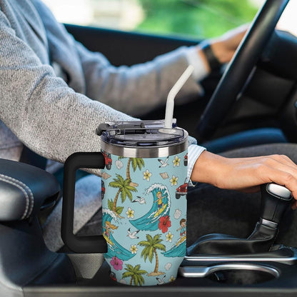 Leakproof Tumbler Vacuum Sealed Car Holder Friendly For Travel Teal And Peach Tropical Palm Leaf Pattern Water Tumbler white-style-23 - Colors D