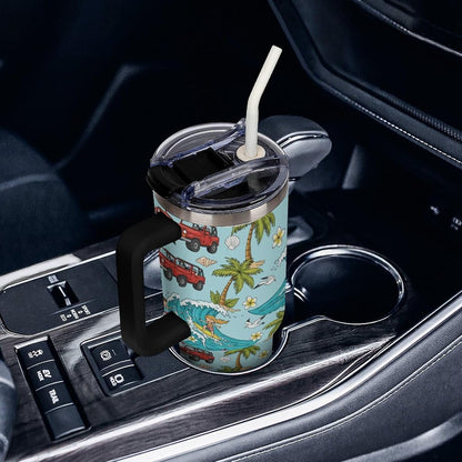 Leakproof Tumbler Vacuum Sealed Car Holder Friendly For Travel Teal And Peach Tropical Palm Leaf Pattern Water Tumbler white-style-23 - Colors D