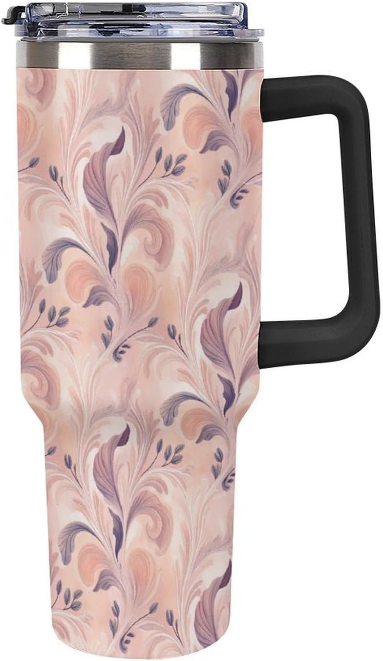 Leakproof Tumbler Vacuum Sealed Car Holder Friendly For Travel Teal And Peach Tropical Palm Leaf Pattern Water Tumbler white-style-23 - Colors D