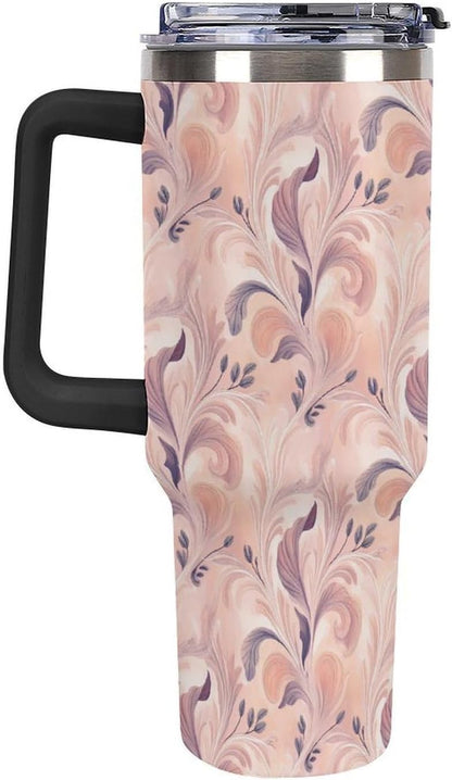 Leakproof Tumbler Vacuum Sealed Car Holder Friendly For Travel Teal And Peach Tropical Palm Leaf Pattern Water Tumbler white-style-23 - Colors D