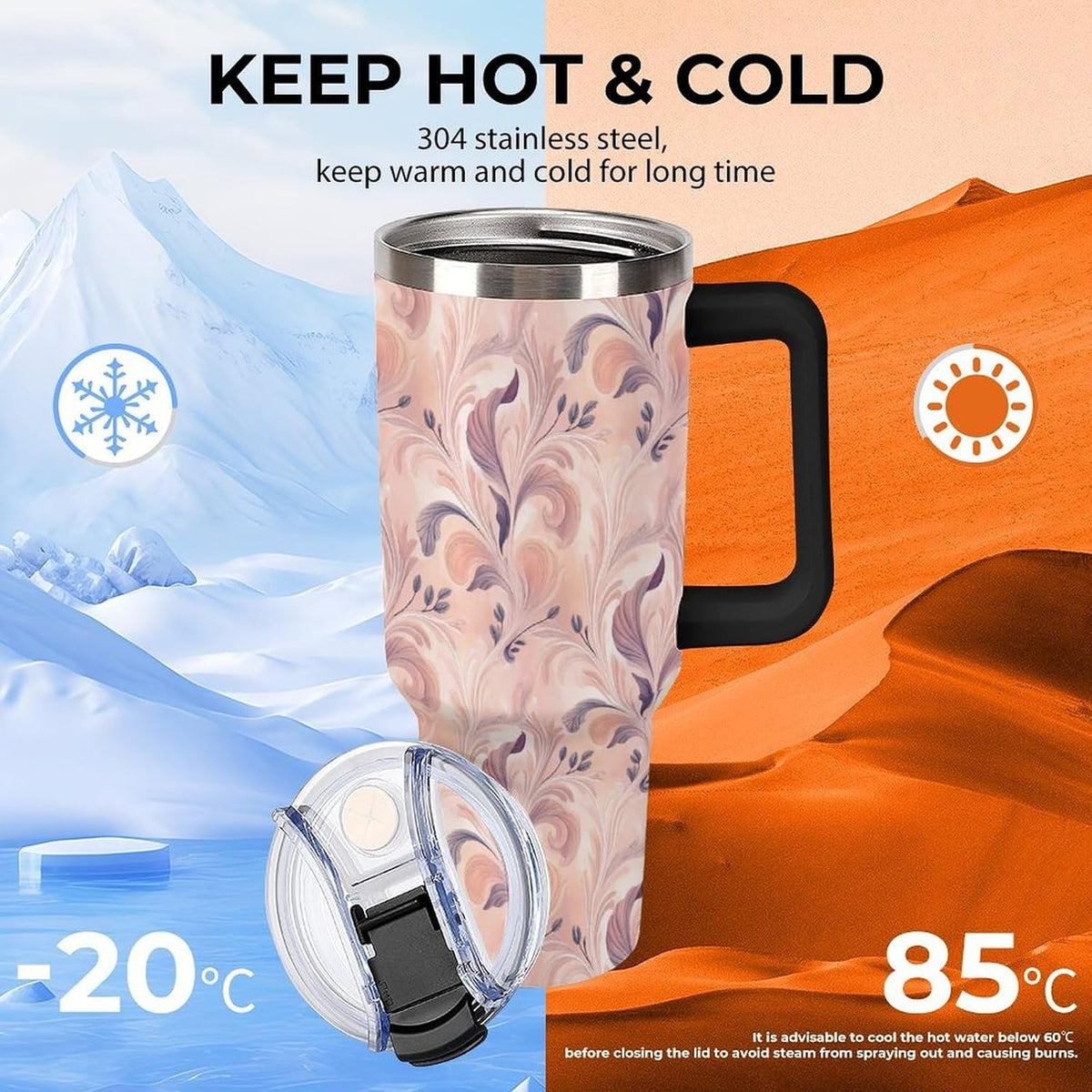 Leakproof Tumbler Vacuum Sealed Car Holder Friendly For Travel Teal And Peach Tropical Palm Leaf Pattern Water Tumbler white-style-23 - Colors D