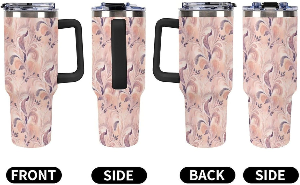 Leakproof Tumbler Vacuum Sealed Car Holder Friendly For Travel Teal And Peach Tropical Palm Leaf Pattern Water Tumbler white-style-23 - Colors D
