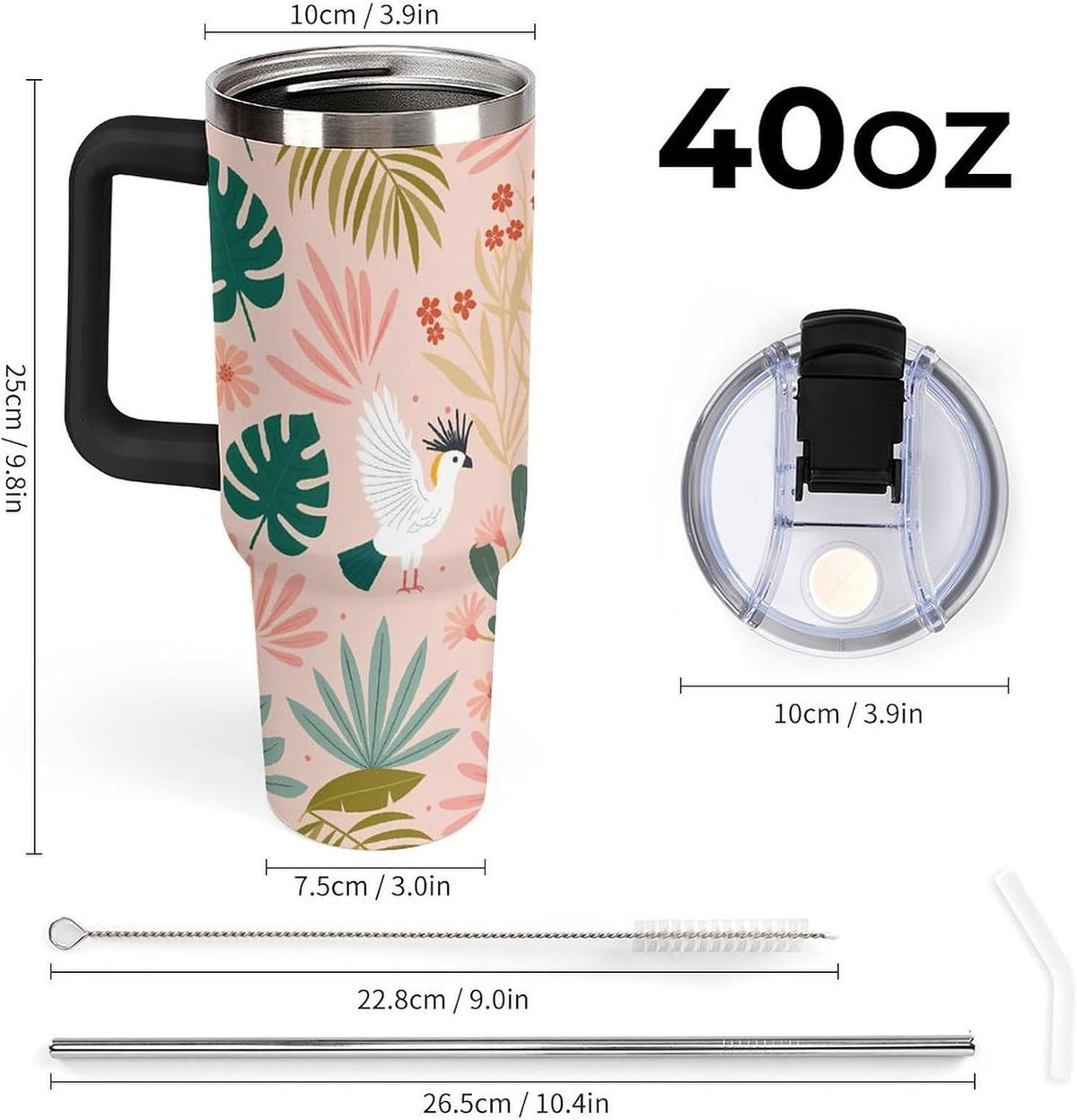 Leakproof Tumbler Vacuum Sealed Car Holder Friendly For Travel Teal And Peach Tropical Palm Leaf Pattern Water Tumbler white-style-23 - Colors D