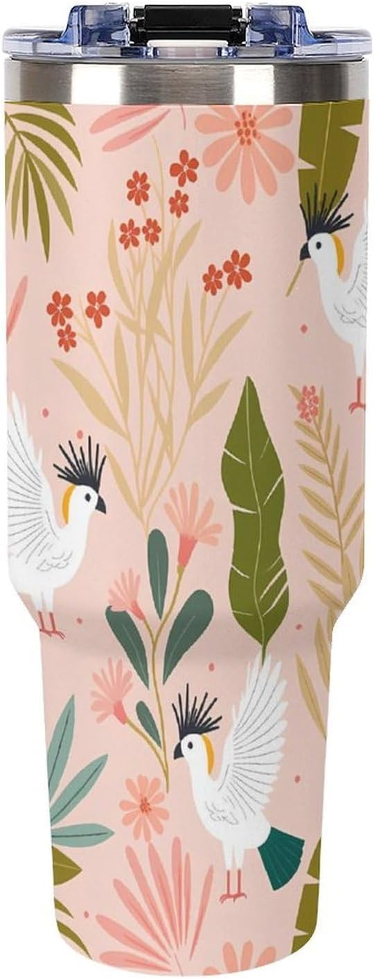 Leakproof Tumbler Vacuum Sealed Car Holder Friendly For Travel Teal And Peach Tropical Palm Leaf Pattern Water Tumbler white-style-23 - Colors D