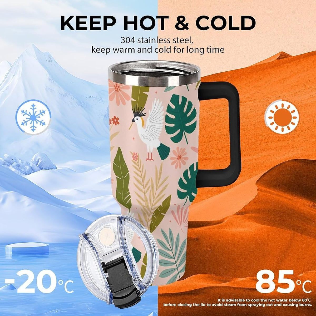 Leakproof Tumbler Vacuum Sealed Car Holder Friendly For Travel Teal And Peach Tropical Palm Leaf Pattern Water Tumbler white-style-23 - Colors D