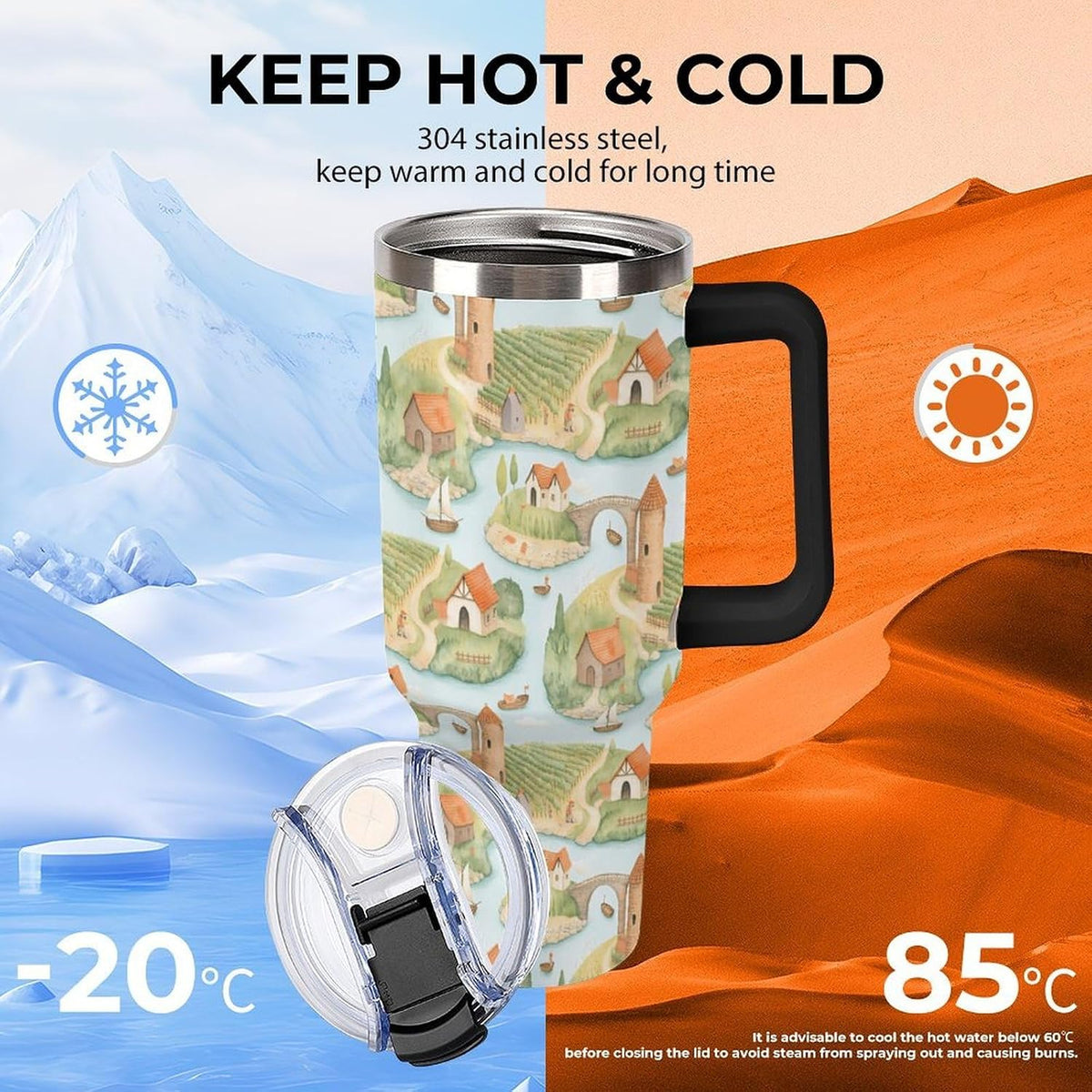 Leakproof Tumbler Vacuum Sealed Car Holder Friendly For Travel Teal And Peach Tropical Palm Leaf Pattern Water Tumbler white-style-23 - Colors D
