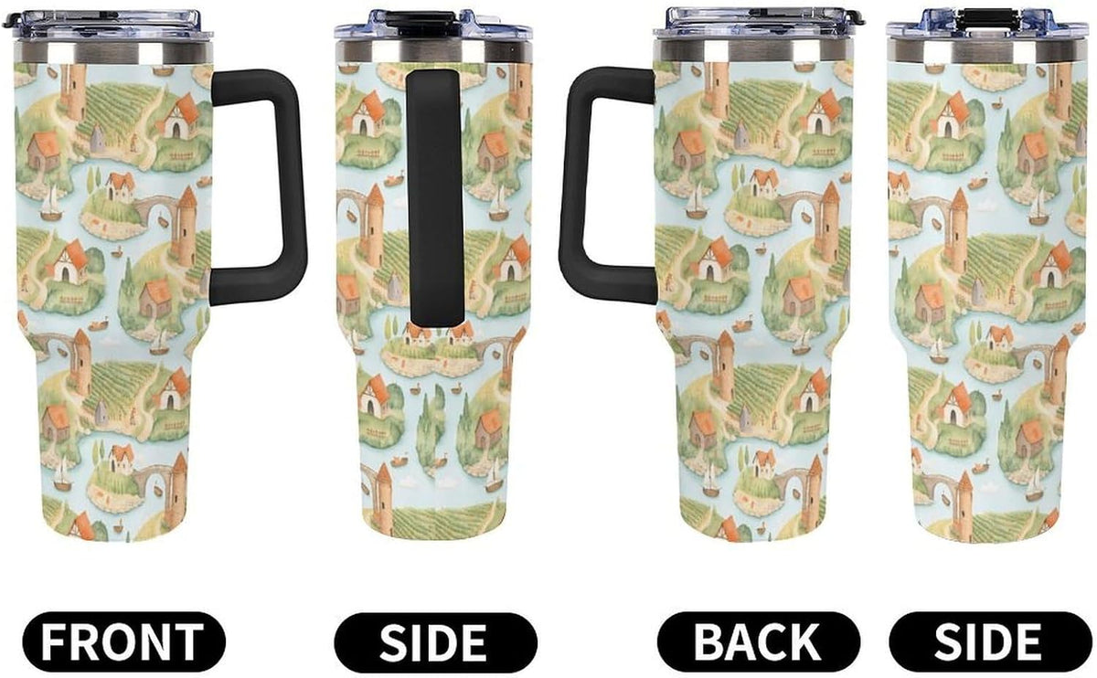Leakproof Tumbler Vacuum Sealed Car Holder Friendly For Travel Teal And Peach Tropical Palm Leaf Pattern Water Tumbler white-style-23 - Colors D