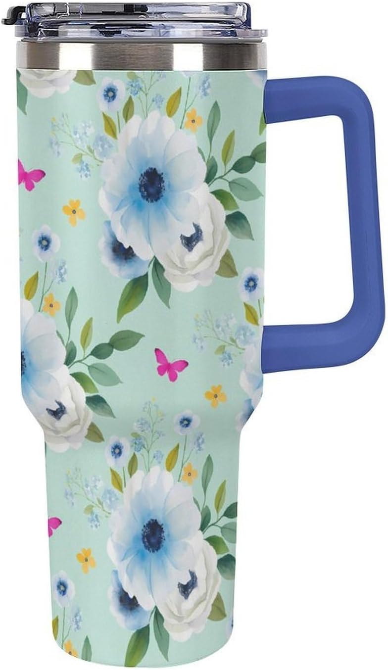 Leakproof Tumbler Vacuum Sealed Car Holder Friendly For Travel Teal And Peach Tropical Palm Leaf Pattern Water Tumbler white-style-23 - Colors D