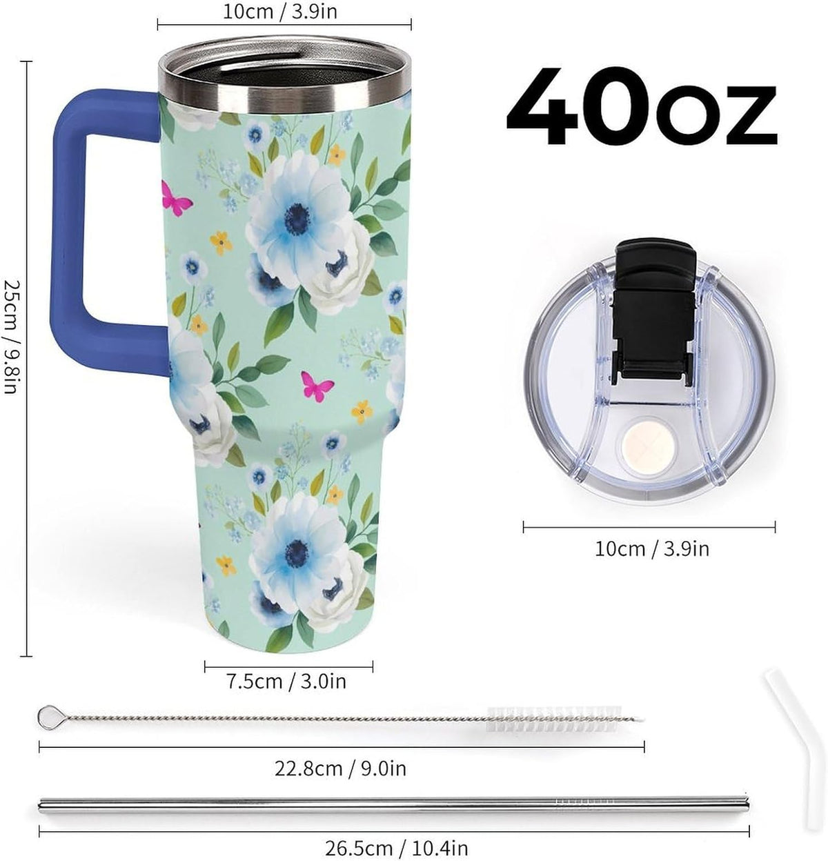Leakproof Tumbler Vacuum Sealed Car Holder Friendly For Travel Teal And Peach Tropical Palm Leaf Pattern Water Tumbler white-style-23 - Colors D