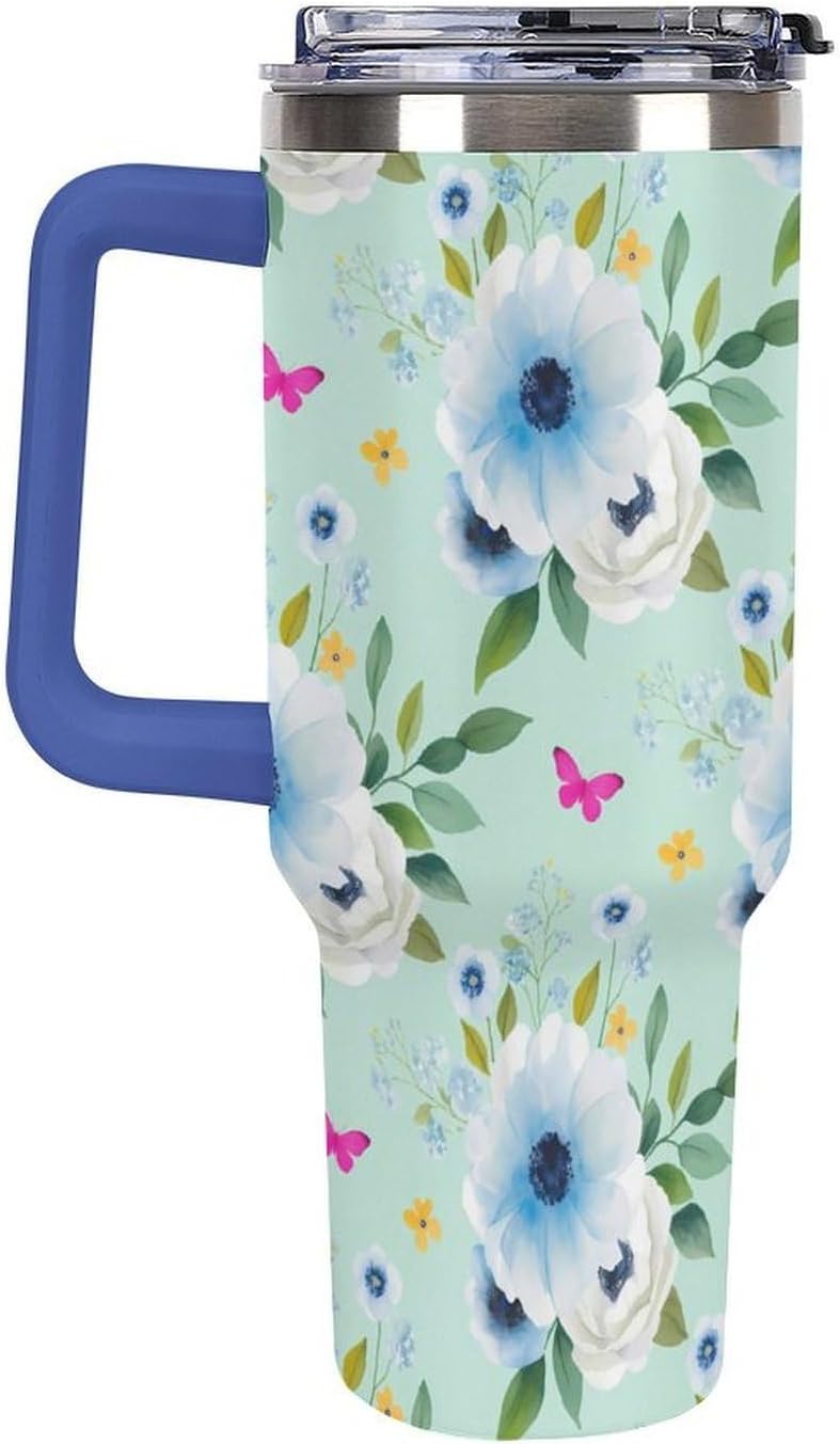 Leakproof Tumbler Vacuum Sealed Car Holder Friendly For Travel Teal And Peach Tropical Palm Leaf Pattern Water Tumbler white-style-23 - Colors D