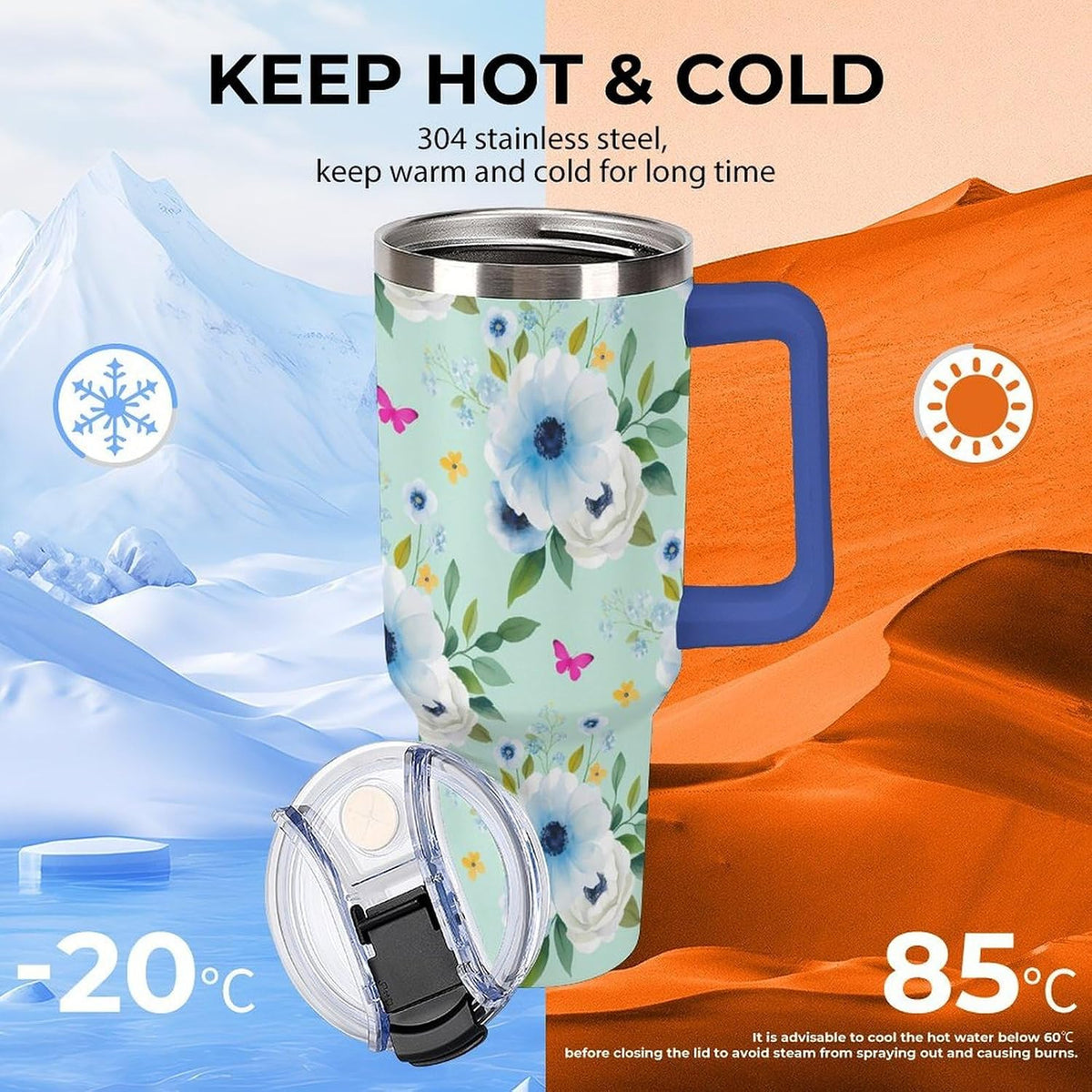Leakproof Tumbler Vacuum Sealed Car Holder Friendly For Travel Teal And Peach Tropical Palm Leaf Pattern Water Tumbler white-style-23 - Colors D