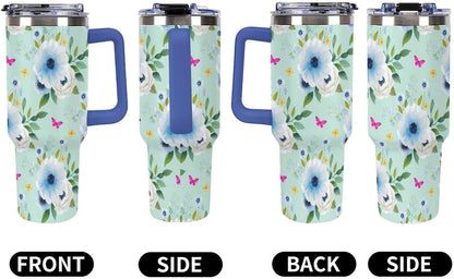 Leakproof Tumbler Vacuum Sealed Car Holder Friendly For Travel Teal And Peach Tropical Palm Leaf Pattern Water Tumbler white-style-23 - Colors D