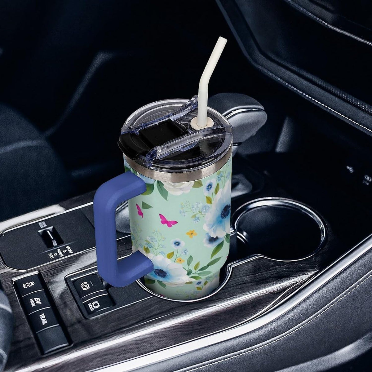 Leakproof Tumbler Vacuum Sealed Car Holder Friendly For Travel Teal And Peach Tropical Palm Leaf Pattern Water Tumbler white-style-23 - Colors D