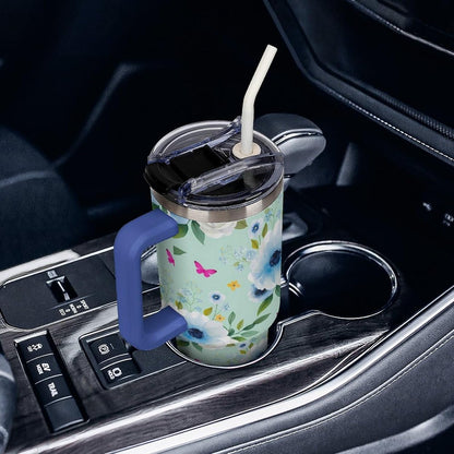 Leakproof Tumbler Vacuum Sealed Car Holder Friendly For Travel Teal And Peach Tropical Palm Leaf Pattern Water Tumbler white-style-23 - Colors D