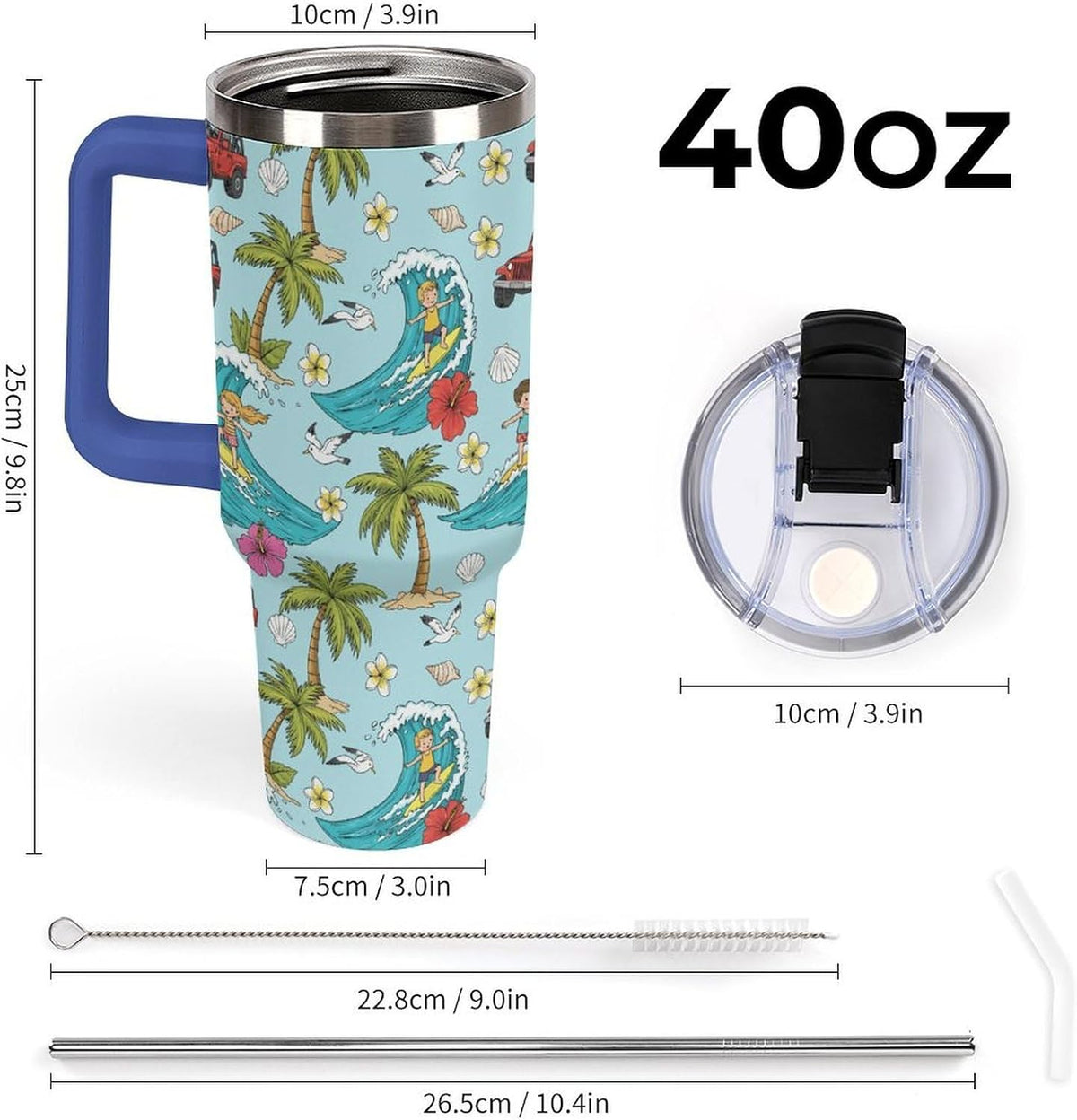 Leakproof Tumbler Vacuum Sealed Car Holder Friendly For Travel Teal And Peach Tropical Palm Leaf Pattern Water Tumbler white-style-23 - Colors D