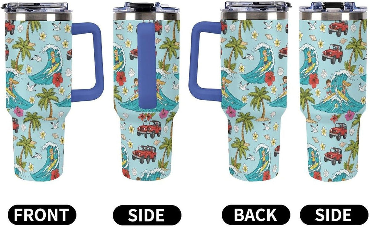 Leakproof Tumbler Vacuum Sealed Car Holder Friendly For Travel Teal And Peach Tropical Palm Leaf Pattern Water Tumbler white-style-23 - Colors D