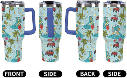 Leakproof Tumbler Vacuum Sealed Car Holder Friendly For Travel Teal And Peach Tropical Palm Leaf Pattern Water Tumbler white-style-23 - Colors D