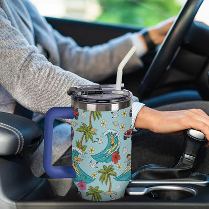 Leakproof Tumbler Vacuum Sealed Car Holder Friendly For Travel Teal And Peach Tropical Palm Leaf Pattern Water Tumbler white-style-23 - Colors D