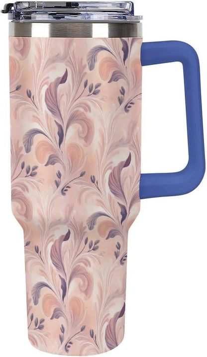 Leakproof Tumbler Vacuum Sealed Car Holder Friendly For Travel Teal And Peach Tropical Palm Leaf Pattern Water Tumbler white-style-23 - Colors D