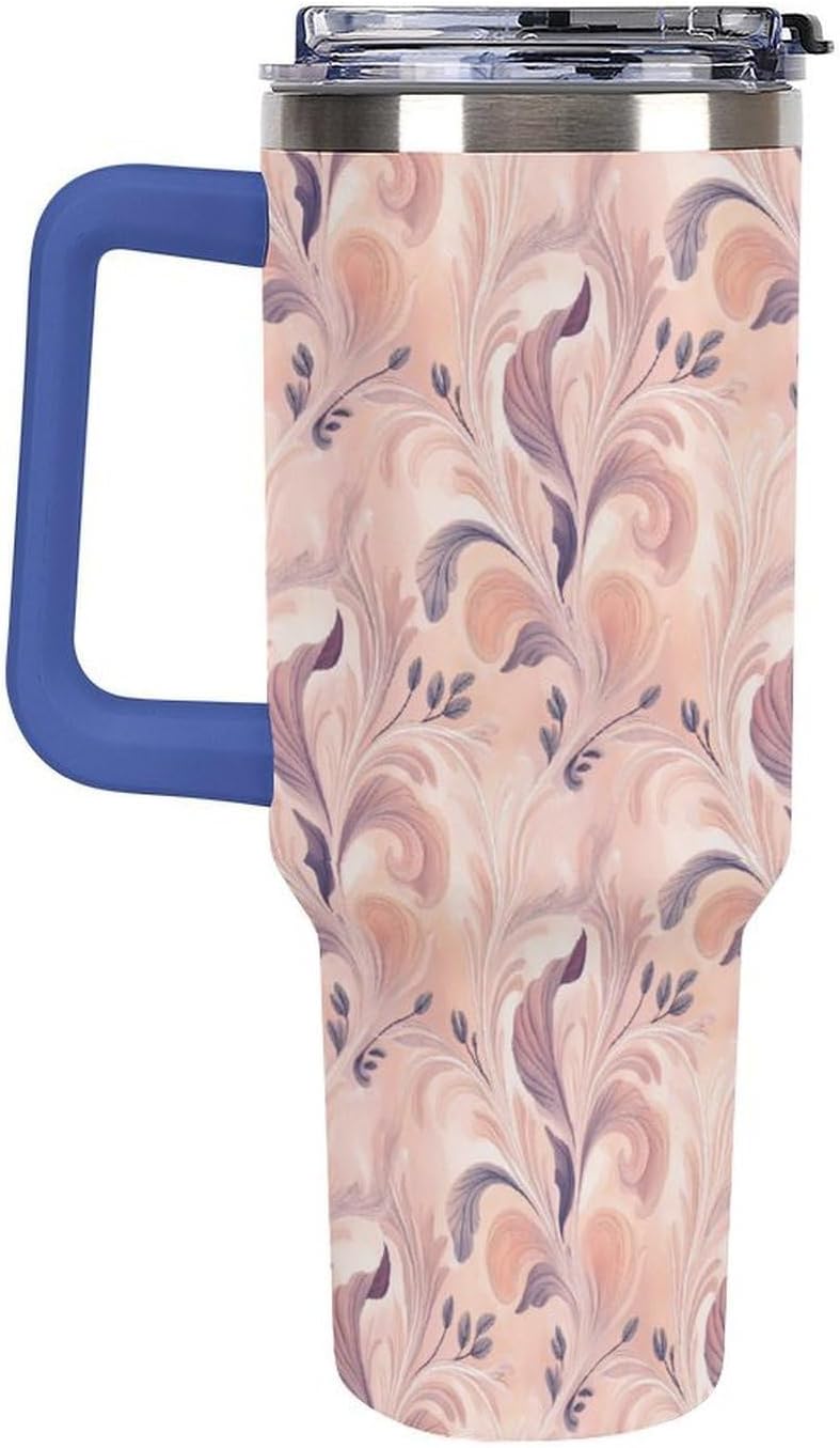 Leakproof Tumbler Vacuum Sealed Car Holder Friendly For Travel Teal And Peach Tropical Palm Leaf Pattern Water Tumbler white-style-23 - Colors D