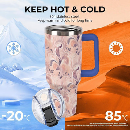 Leakproof Tumbler Vacuum Sealed Car Holder Friendly For Travel Teal And Peach Tropical Palm Leaf Pattern Water Tumbler white-style-23 - Colors D