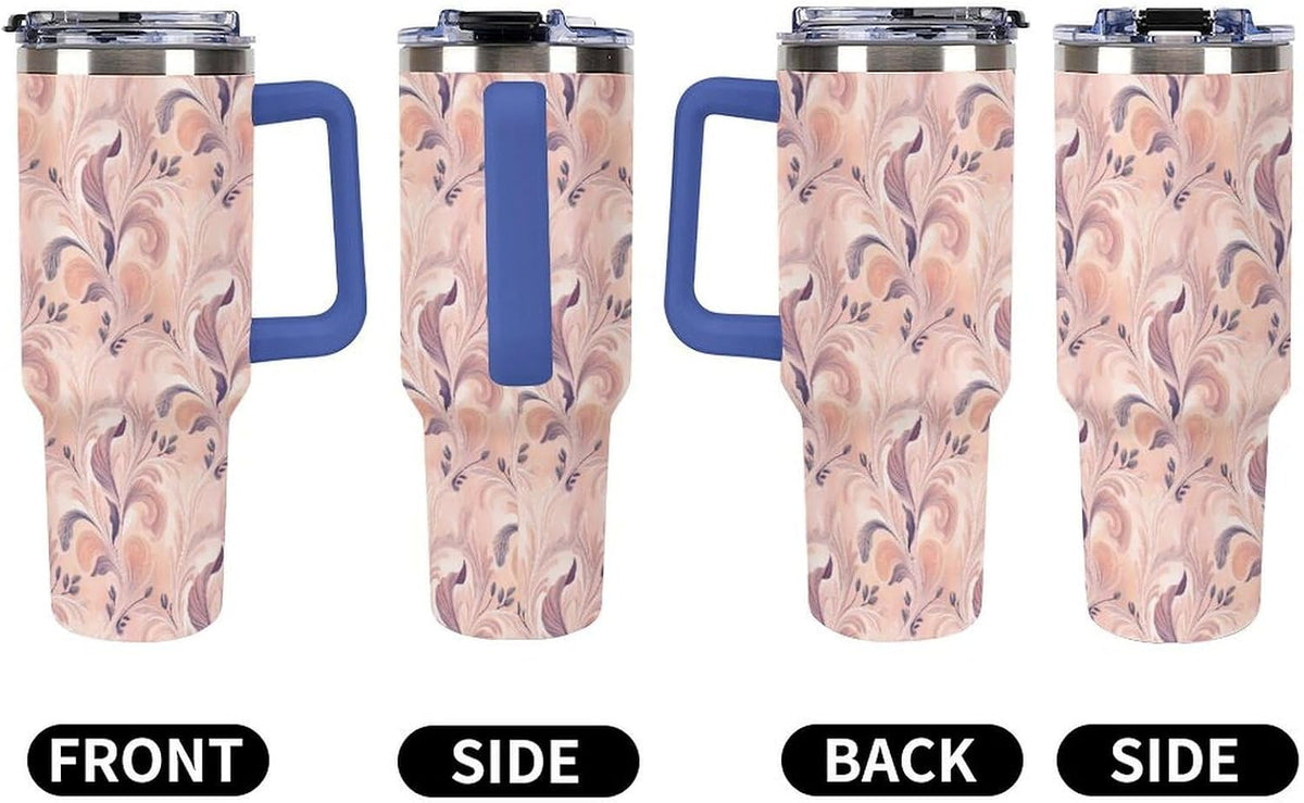 Leakproof Tumbler Vacuum Sealed Car Holder Friendly For Travel Teal And Peach Tropical Palm Leaf Pattern Water Tumbler white-style-23 - Colors D