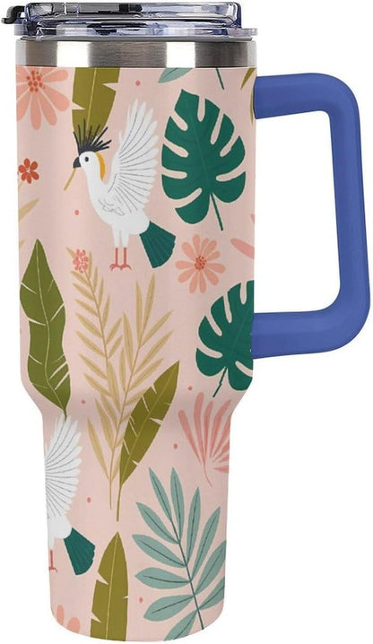 Leakproof Tumbler Vacuum Sealed Car Holder Friendly For Travel Teal And Peach Tropical Palm Leaf Pattern Water Tumbler white-style-23 - Colors D