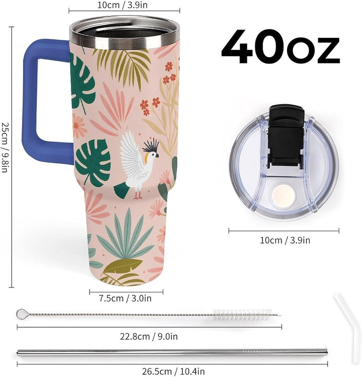 Leakproof Tumbler Vacuum Sealed Car Holder Friendly For Travel Teal And Peach Tropical Palm Leaf Pattern Water Tumbler white-style-23 - Colors D